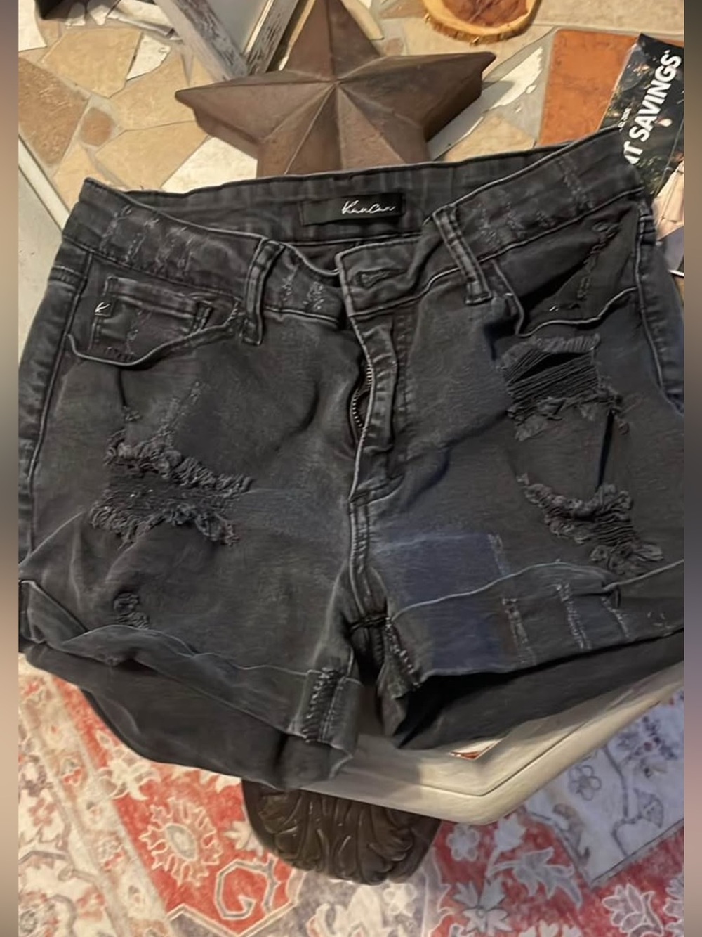 KanCan Black Distressed High-Rise Denim Shorts